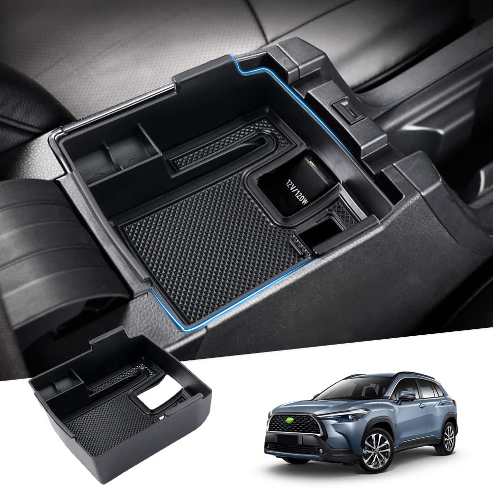 Compatible with Center Console Organizer Toyota Corolla 2019-2026/ Corolla Cross 2022-2026 Accessories Middle Console Tray Car Armrest Storage Box Container with Non-Slip Silicone Mats