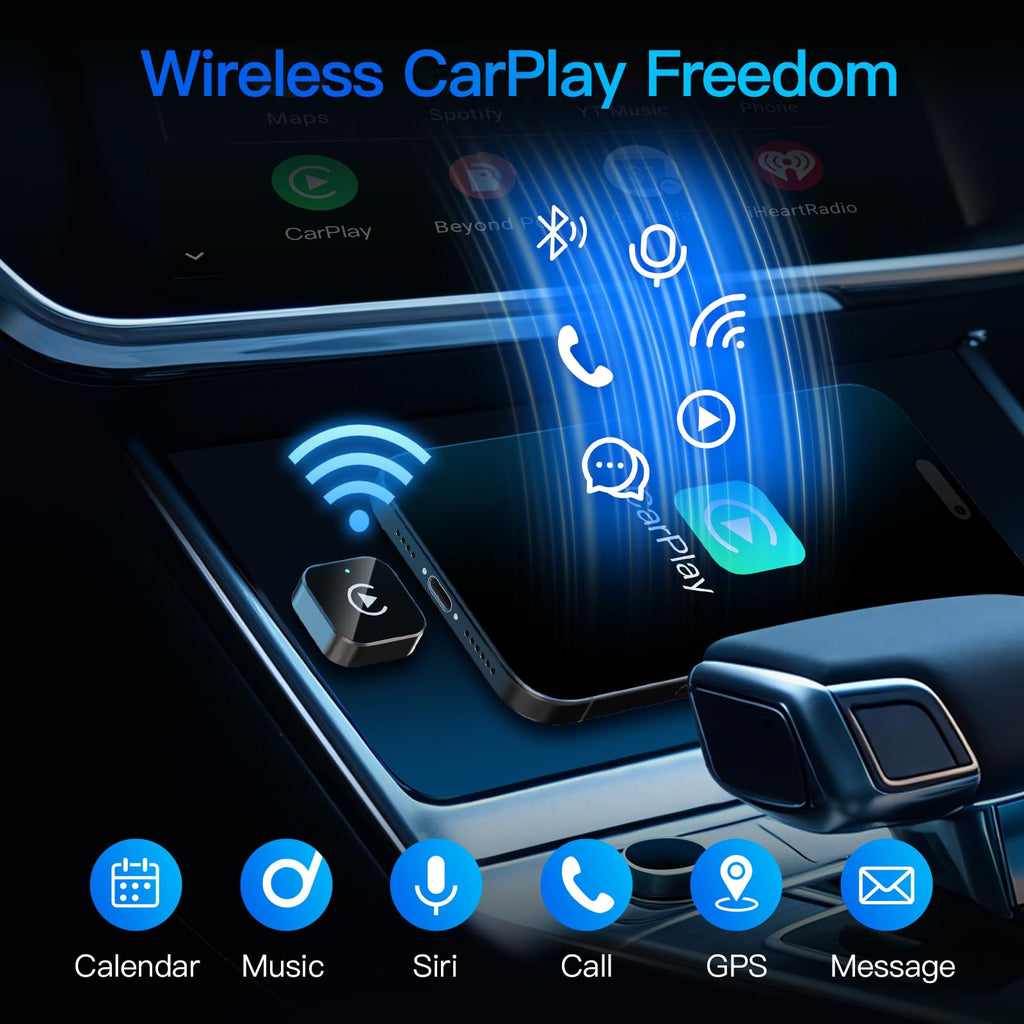 Wireless CarPlay Adapter for Apple iPhone＆Android, Small Size,Plug and Play,Fast and Stable Connection Wireless Adapter for CarPlay＆Android-No Latency to Screen
