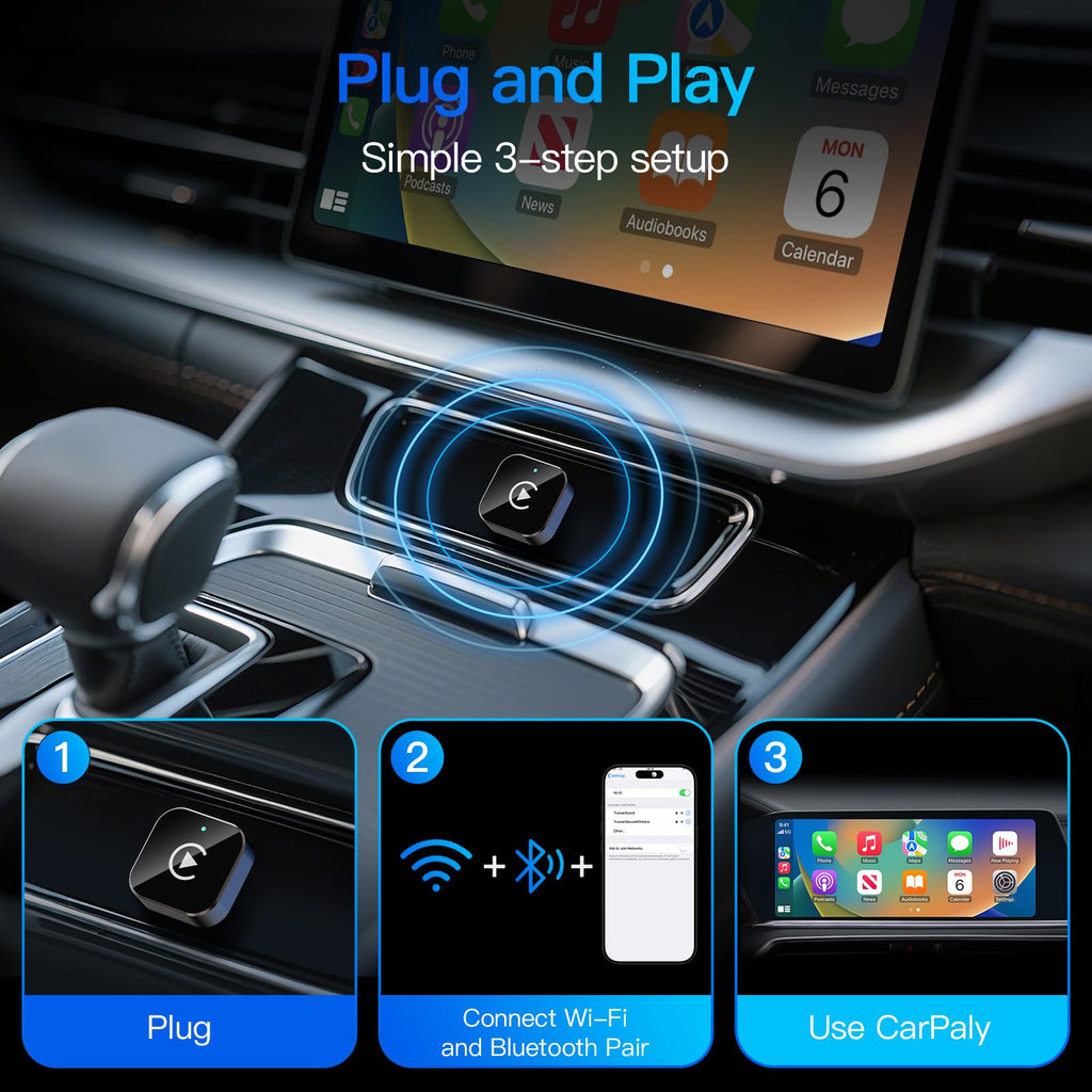 Wireless CarPlay Adapter for Apple iPhone＆Android, Small Size,Plug and Play,Fast and Stable Connection Wireless Adapter for CarPlay＆Android-No Latency to Screen