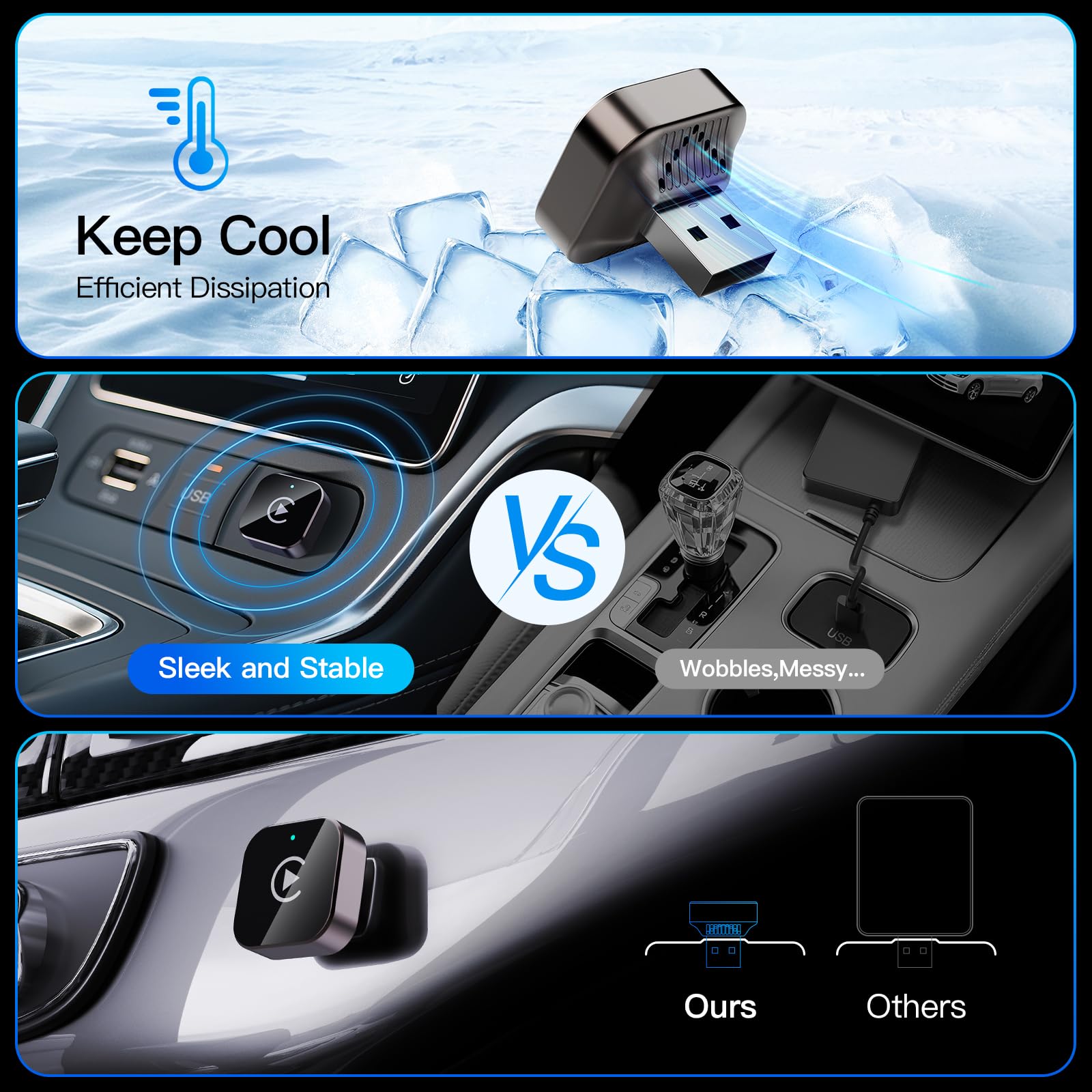 Wireless CarPlay Adapter for Apple iPhone＆Android, Small Size,Plug and Play,Fast and Stable Connection Wireless Adapter for CarPlay＆Android-No Latency to Screen