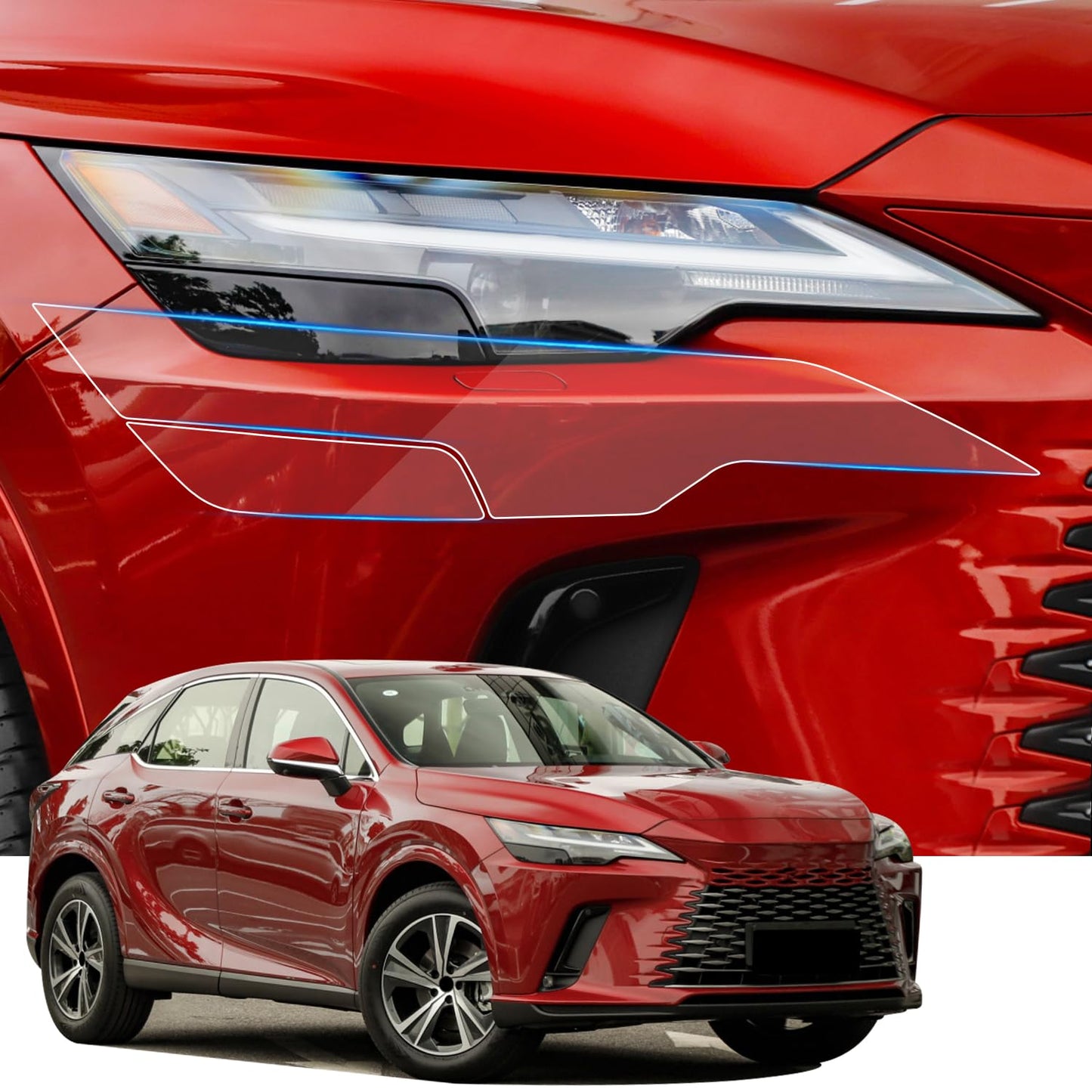 Clear TPU Headlight Protection Film for Lexus RX 350 / 350L / 450h / 450hL 2020-2022 — Pre-Cut Invisible PPF, Anti-Yellowing 5-Piece Kit - Goecice
