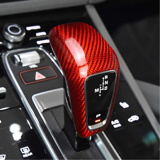 Genuine Red Carbon Fiber Gear Shift Knob Cover Trim for Porsche Cayenne (2018-2022) | Premium Exotic Interior Styling Upgrade - AutoGearHub