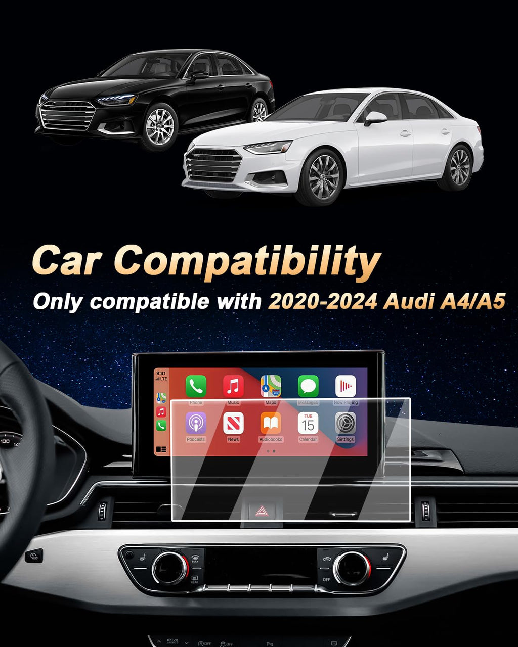 Screen Protector For 2020 - 2025 Audi A4/A5 & 2021 - 2024 Q5 - [10.1 - Inch Navigation Touchscreen] - 9H Hardness Tempered Glass Screen Protector - Anti Fingerprints - Goecice Store