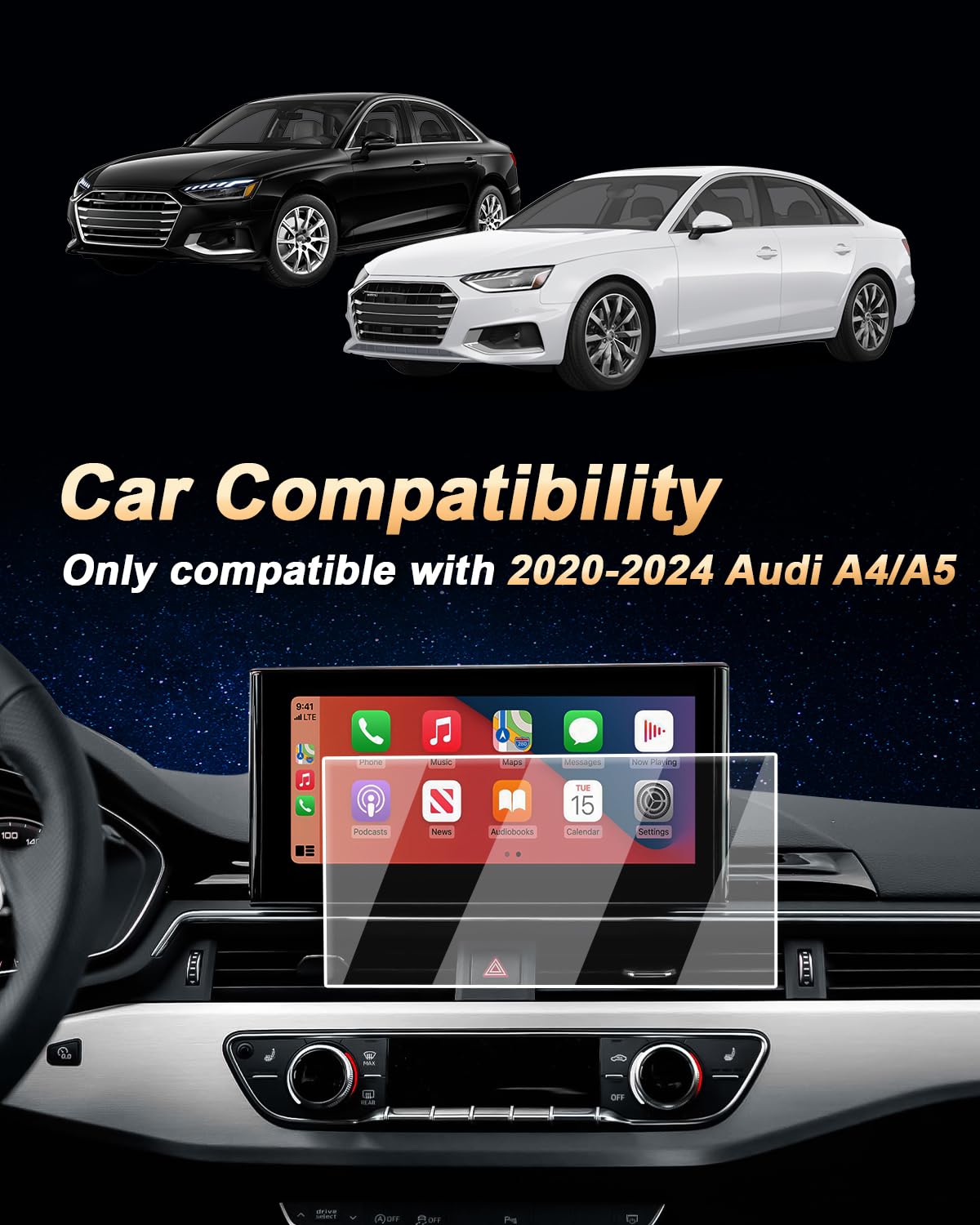 Screen Protector For 2020 - 2025 Audi A4/A5 & 2021 - 2024 Q5 - [10.1 - Inch Navigation Touchscreen] - 9H Hardness Tempered Glass Screen Protector - Anti Fingerprints - Goecice Store