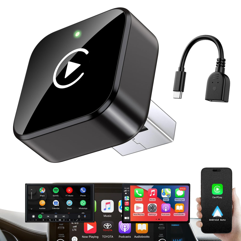 Wireless CarPlay Adapter 2026 Upgrade Mini Design, USB/USB-C Plug & Play Converts CarPlay to Wireless - Easy Use Fast Stable Connection Car Play for iPhone & Android - Goecice Store
