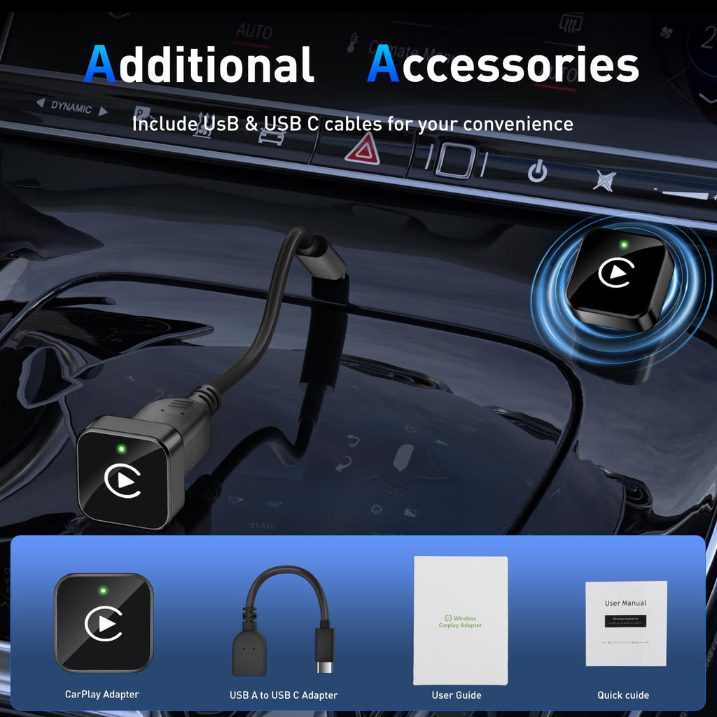 Wireless CarPlay Adapter 2026 Upgrade Mini Design, USB/USB-C Plug & Play Converts CarPlay to Wireless - Easy Use Fast Stable Connection Car Play for iPhone & Android - Goecice Store