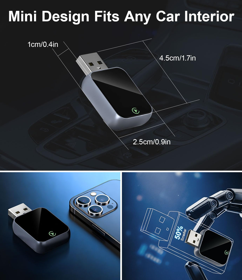 Wireless CarPlay Adapter for iPhone - No Audio Lag, Auto - Connect - Convert Factory Wired to Wireless CarPlay - Bluetooth 5.3 & 5GHz Wi - Fi - Plug & Play (Includes USB A/C) - Goecice Store